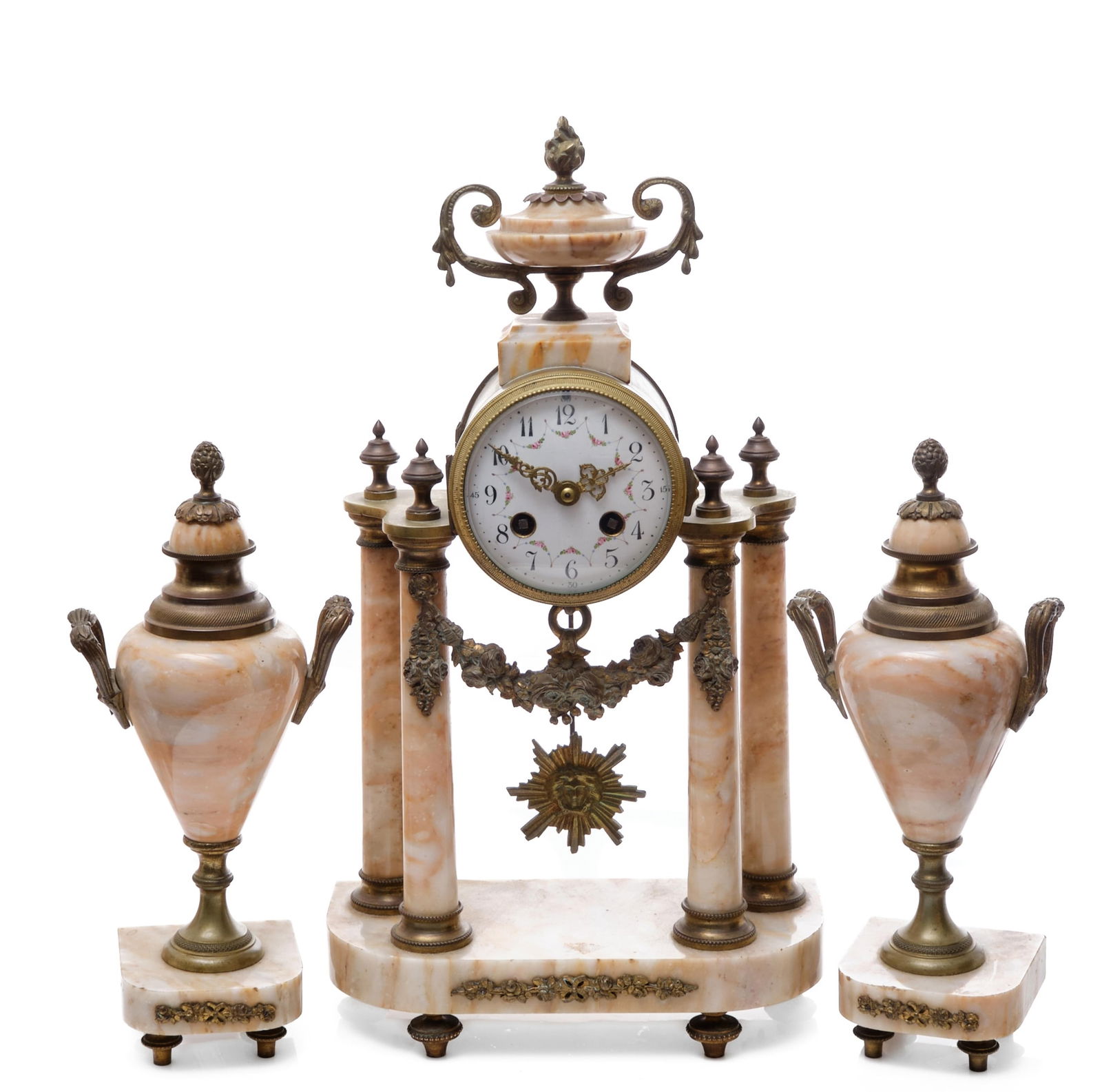 Gilt Bronze Mantle Clock, French Empire Period, Garniture Set 19th century (1 of 19)