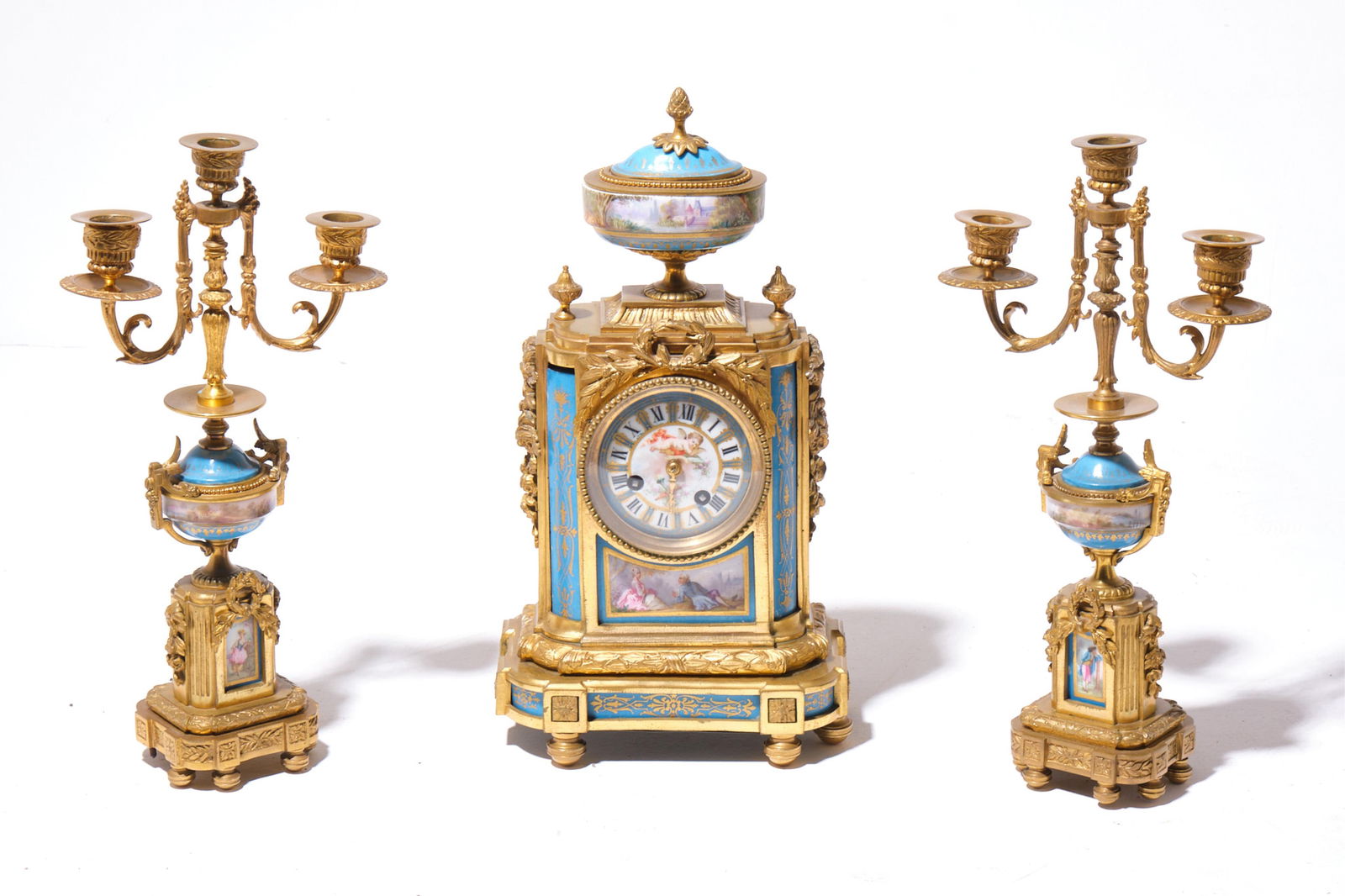 Sevres Gilt Bronze, Porcelain Clock and Candelabra Set, 19th Century (1 of 16)