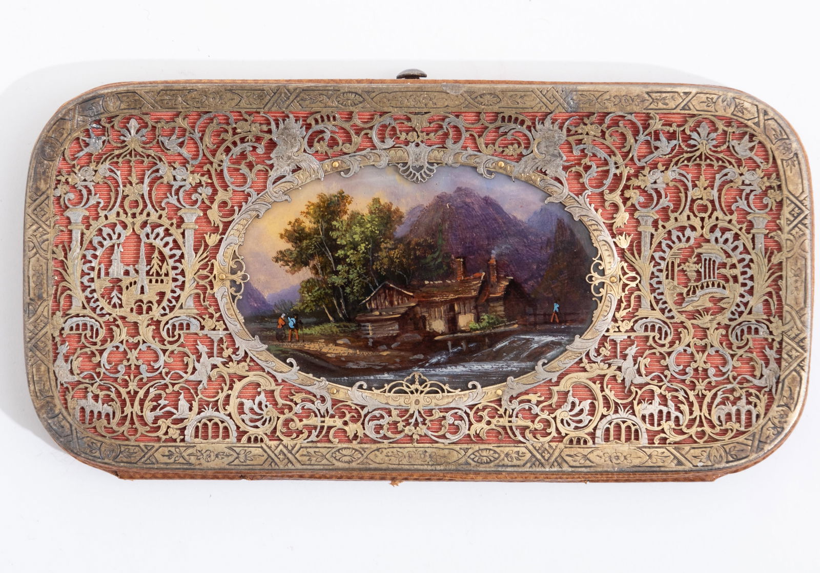 18th Century Silver Message Case w. Miniature Painting, Silk Interior (1 of 5)