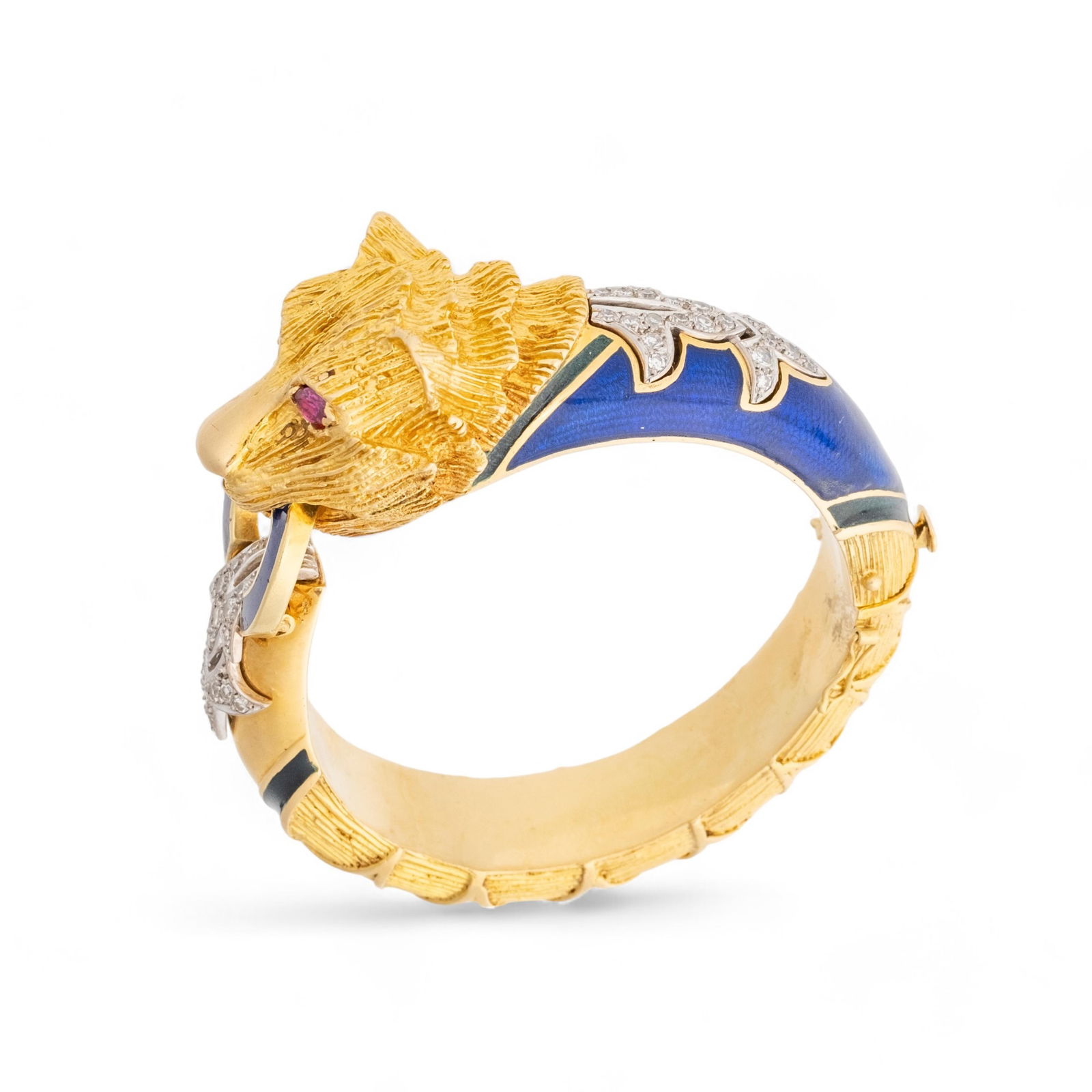 Panther Bracelet 18K Gold, Ruby, Diamond with blue enamel, French maker and purity markings (1 of 5)