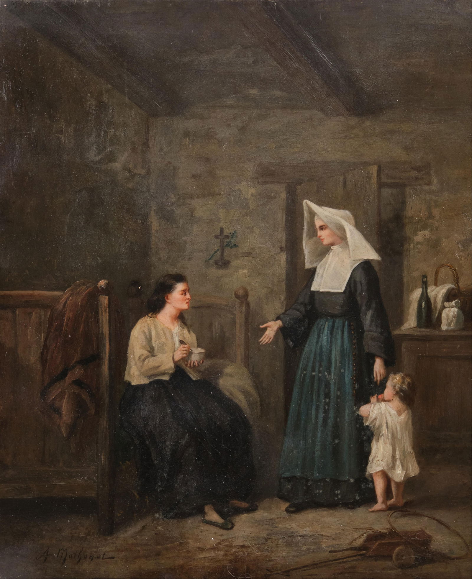 Signed Alexis Mathonat Oil on Canvas Painting, Titled "Sister's Advice", 19th Century (1 of 11)