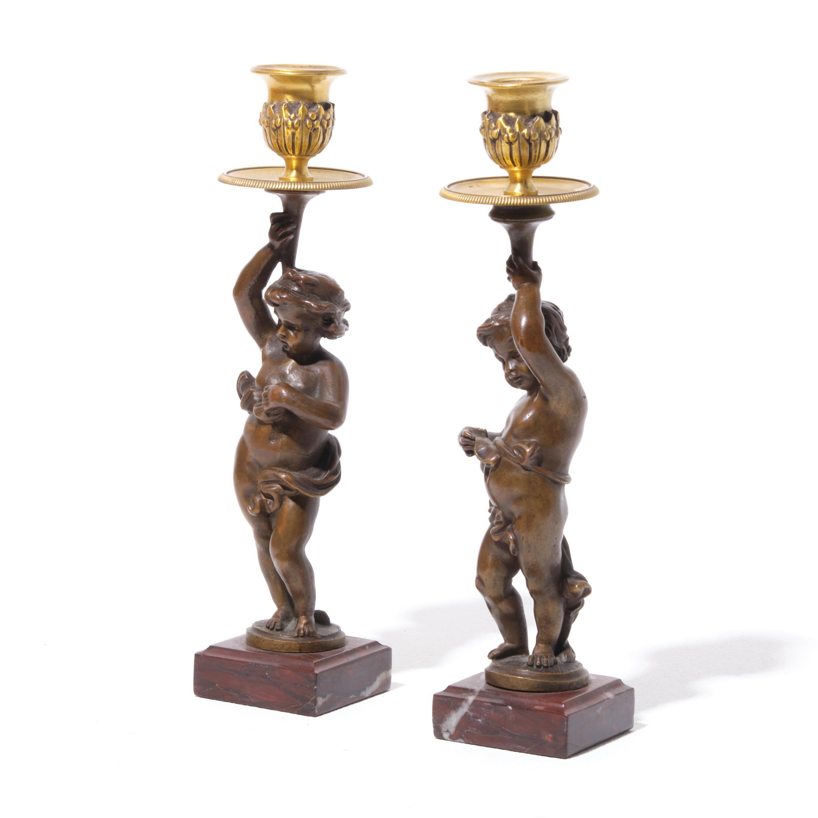 Candlesticks Pair, Gilded Bronze Depicting Cupids, Circa 1800 (1 of 8)
