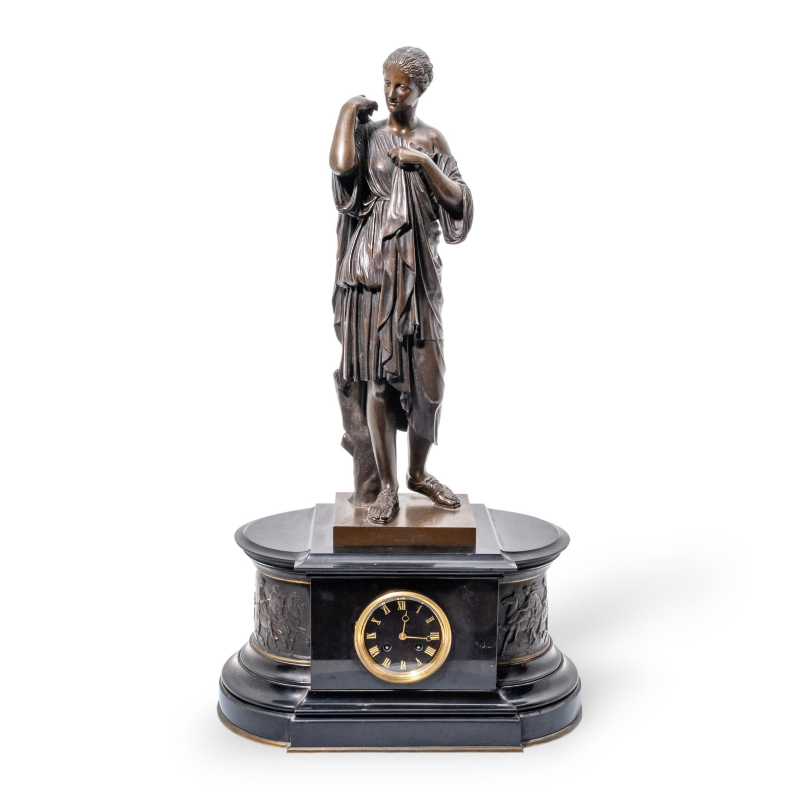 French Mantle Clock, Delafontaine sgd. Bronze Classical Sculpture of Diana de Gabies (1 of 20)