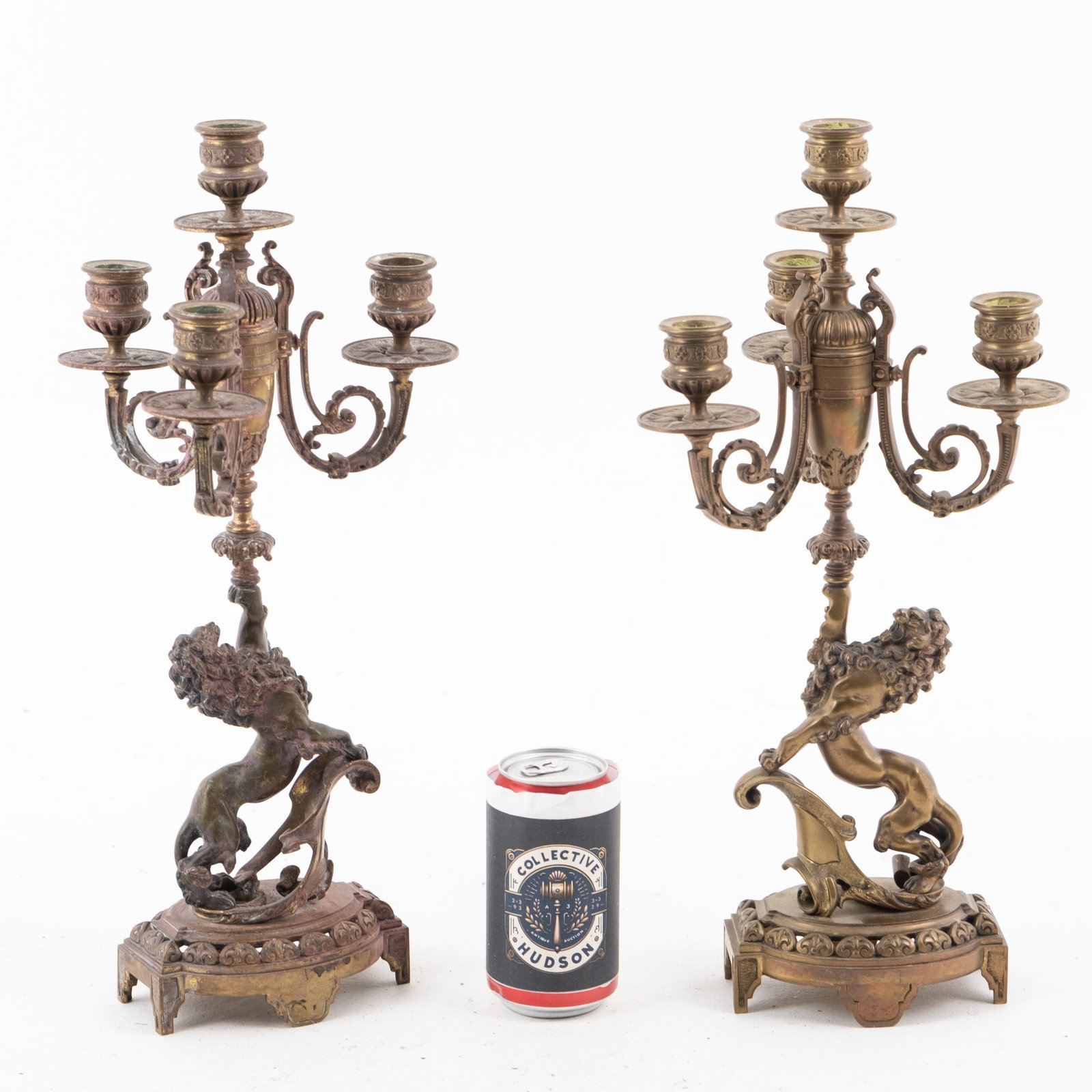 Pair of Tall Ornate Bronze Candelabra with Rampant Lions, 19th century (1 of 10)