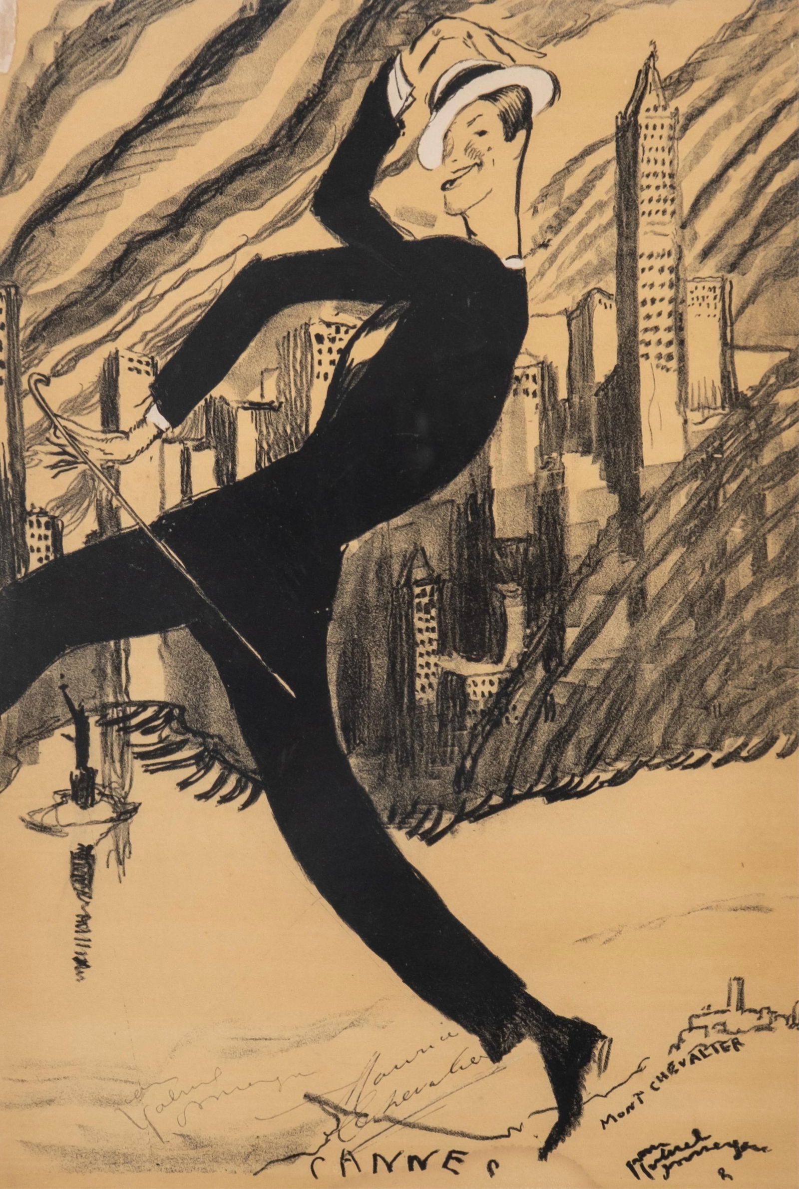 Jean Gabriel Domergue Hand Signed Lithograph Titled, "Maurice Chevalier in New York" (1 of 5)