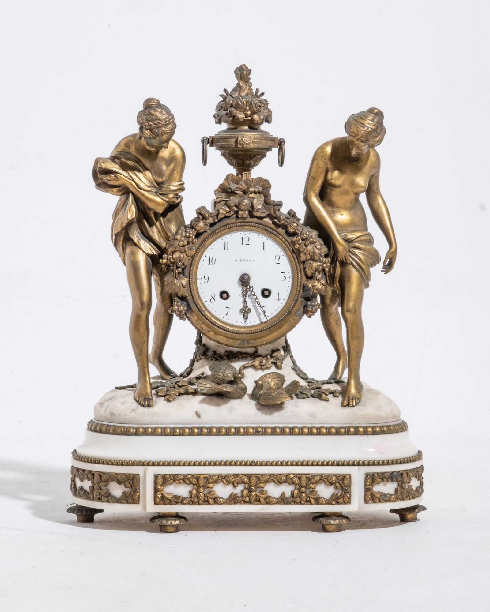 French Figural Bronze Clock on Marble base, 19th Century (1 of 10)