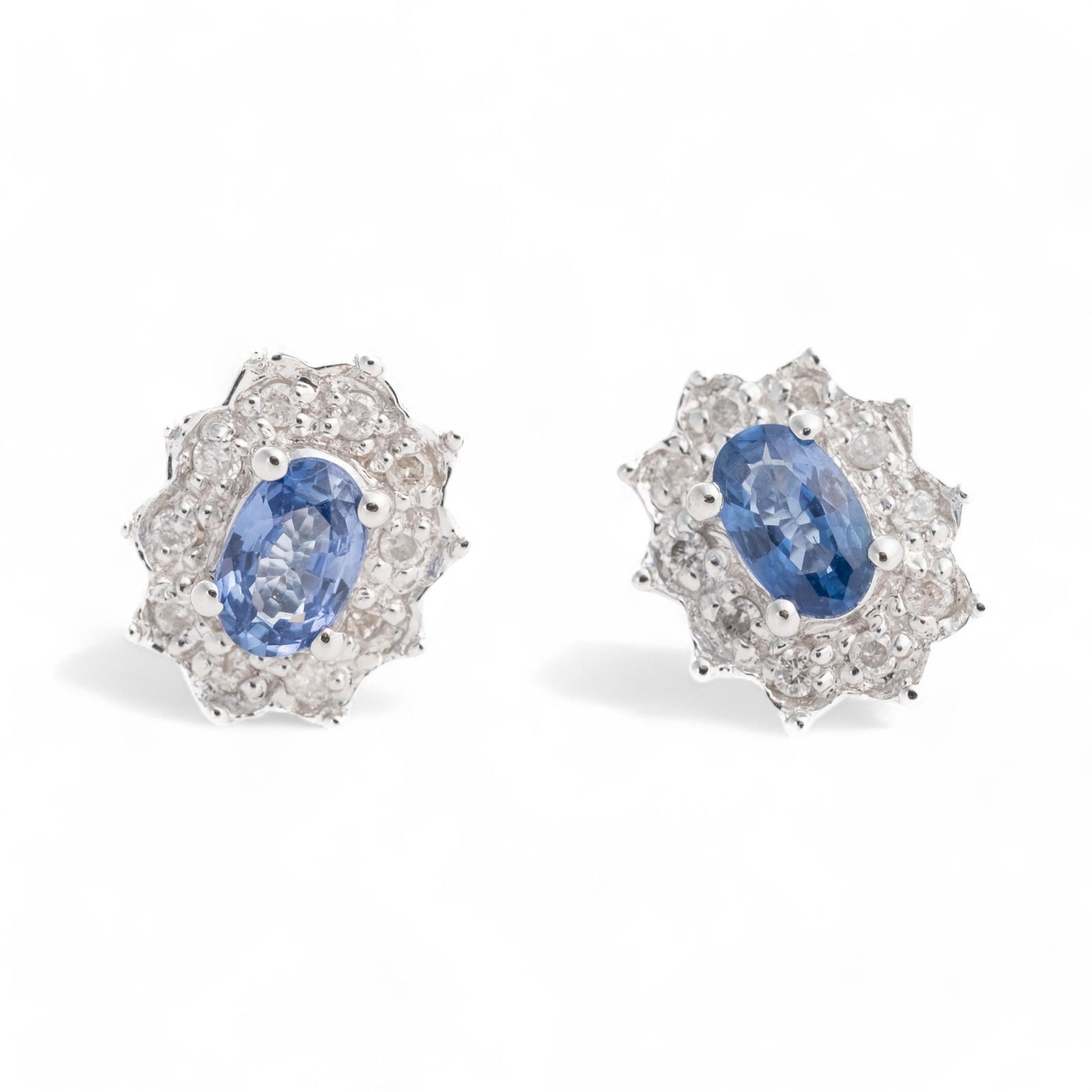Rosette Earrings 18k White Gold, Sapphire, and Diamond (1 of 6)