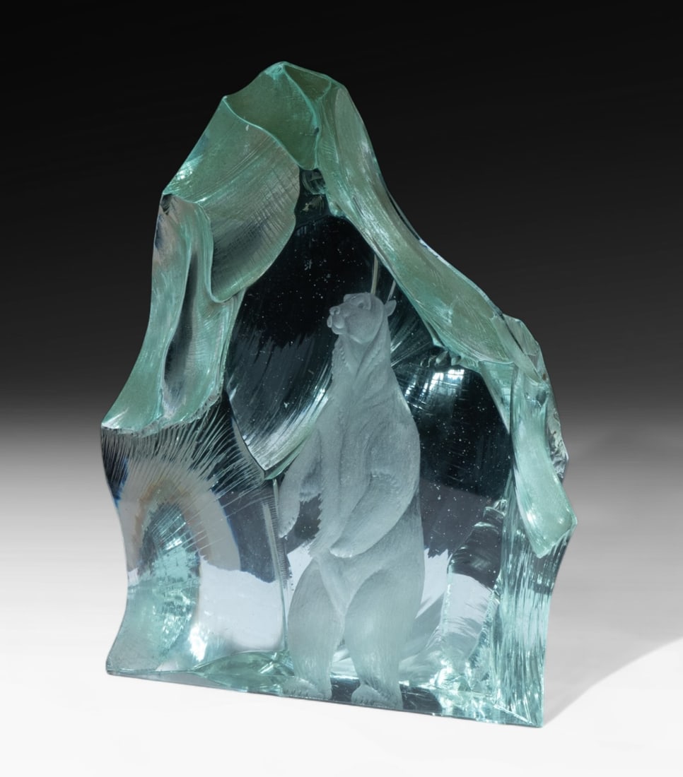 Vicke Lindstrand for Kosta Boda Etched Art Glass Crystal, Signed (1 of 5)