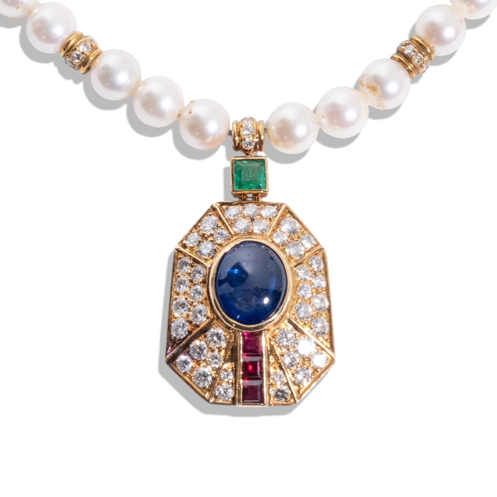 Estate 18K Gold, Sapphire, Diamond, Ruby and Emerald Necklace (1 of 8)