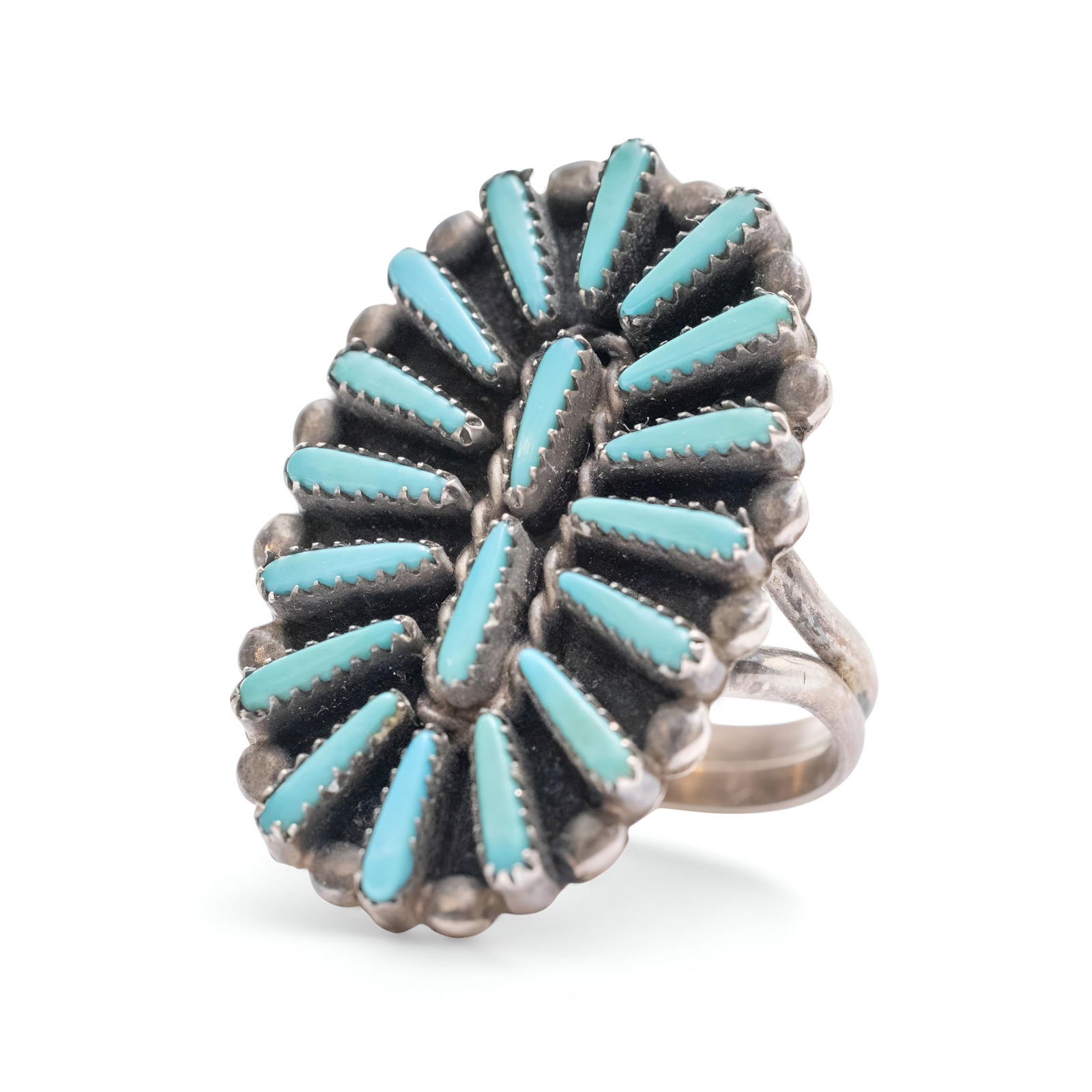 Vintage Native American Pawn Zuni Sterling Silver Turquoise Petit Point Ring (1 of 9)