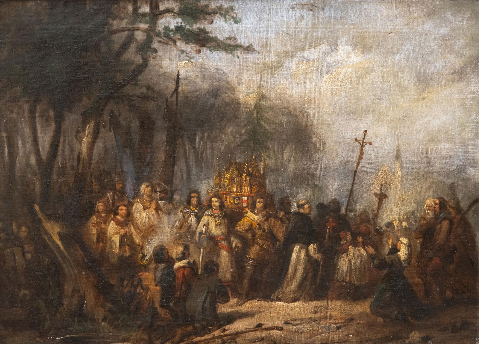 Gustave Buschmann Attributed Antique Oil on Canvas Painting of Crusaders Returning From Holy Lands (1 of 6)