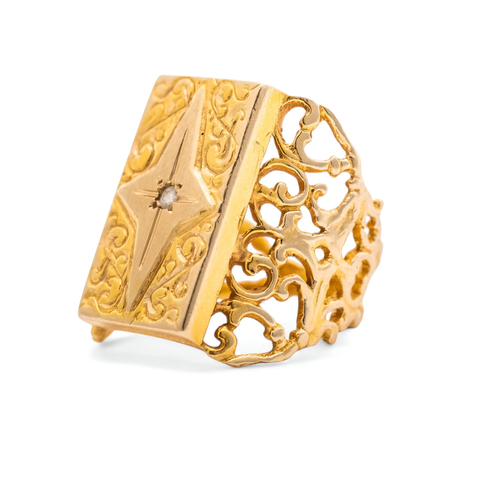 14K Gold Ladies Fancy Ring with Diamond Chip in Center (1 of 7)