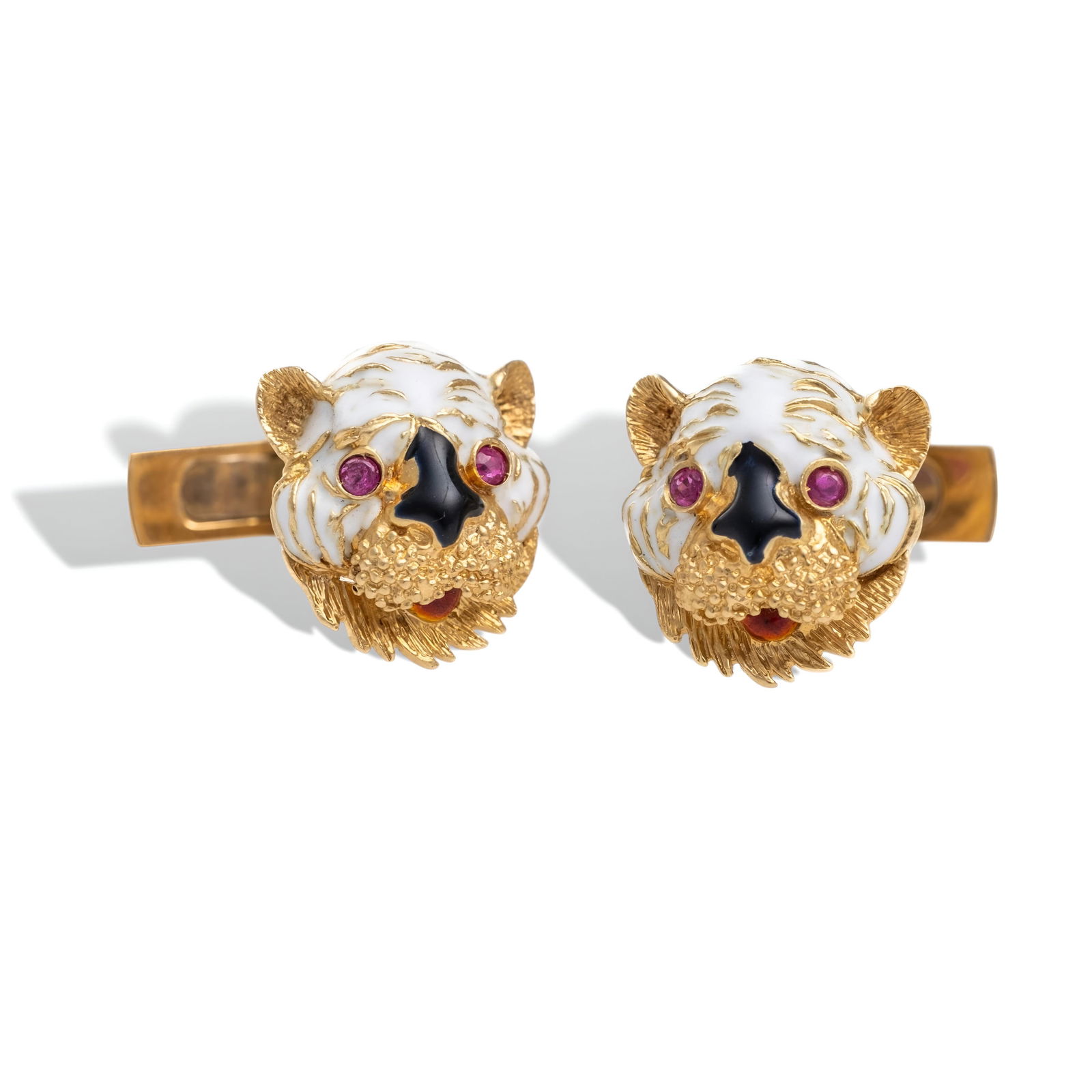 David Webb Style 18K Gold Enamel and Ruby Tiger Cufflinks (1 of 8)