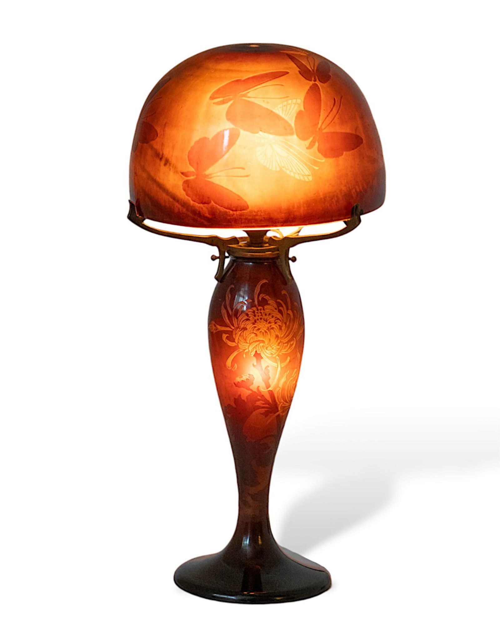 Rare Galle Art Nouveau Polished Cameo Glass Table Lamp, circa 1920 (1 of 12)