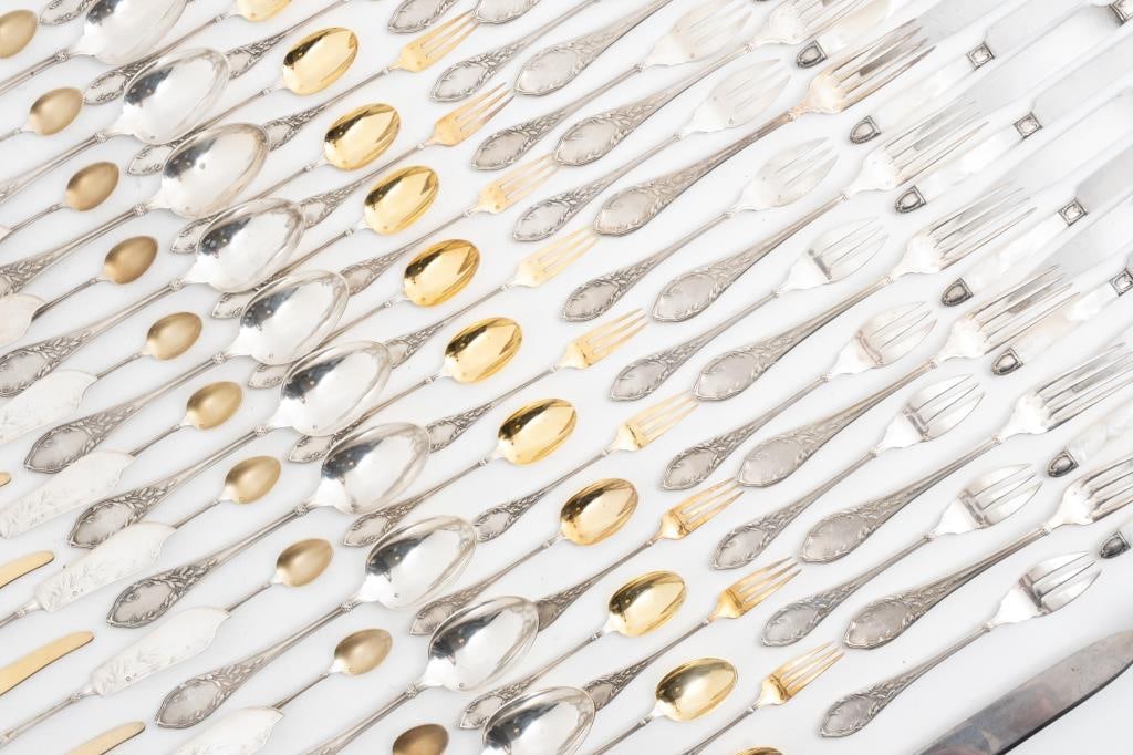 Maitre Orfevre Olier et Caron, Art Nouveau Silver Flatware 133 pieces: Rare Ornate circa 1900 (1 of 20)