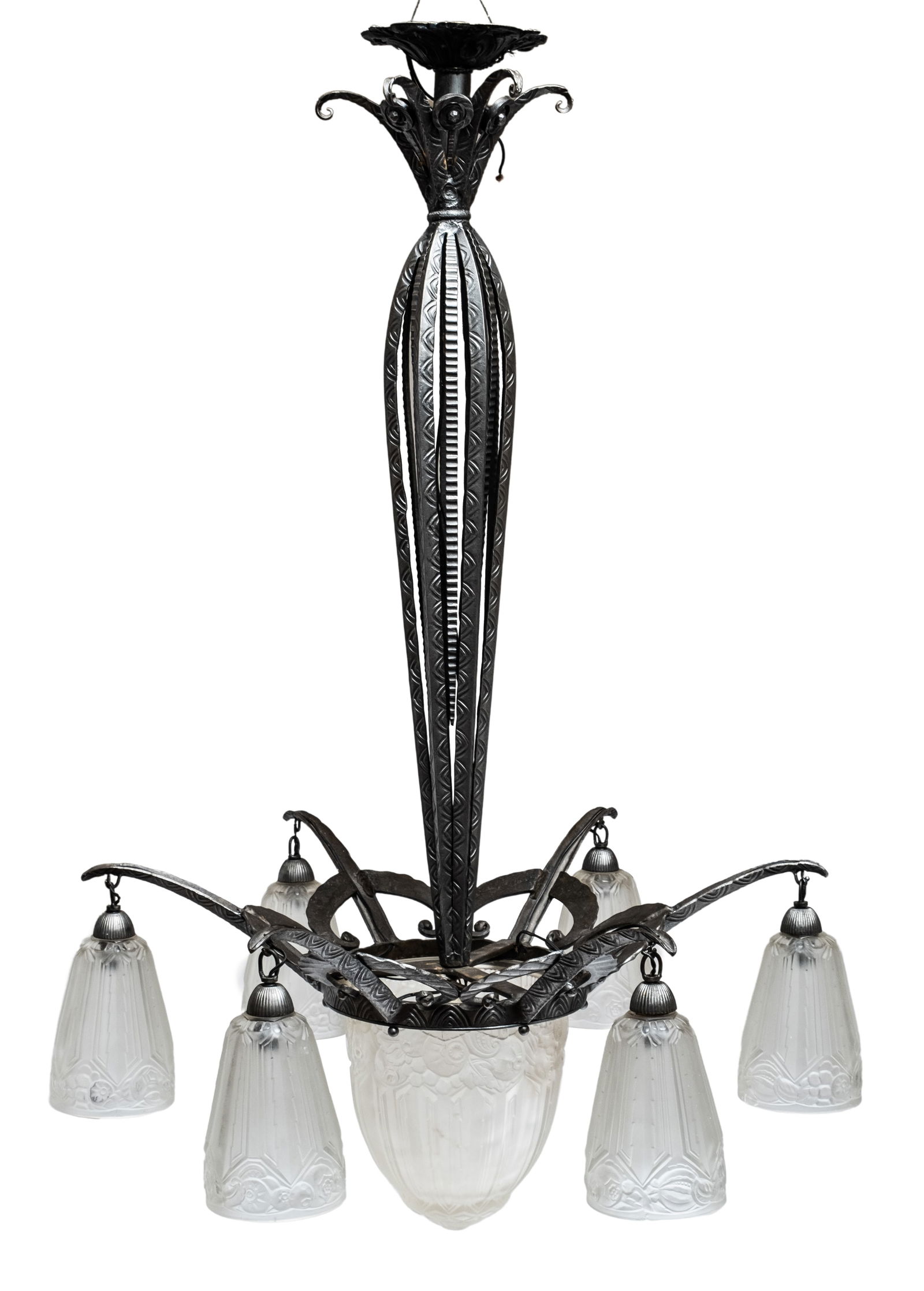 French Silvered Iron & Molded Glass Chandelier (1 of 14)