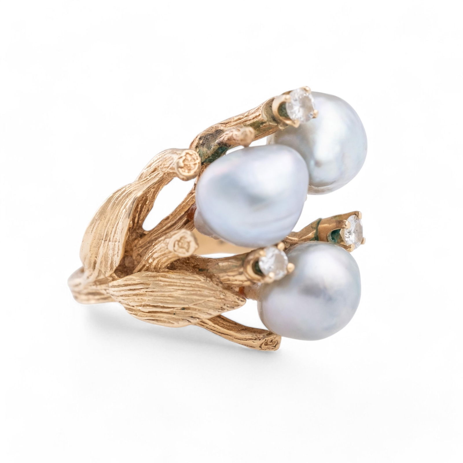 14K Yellow Gold Diamond and Pearl Free-Form Cocktail Ring (1 of 8)