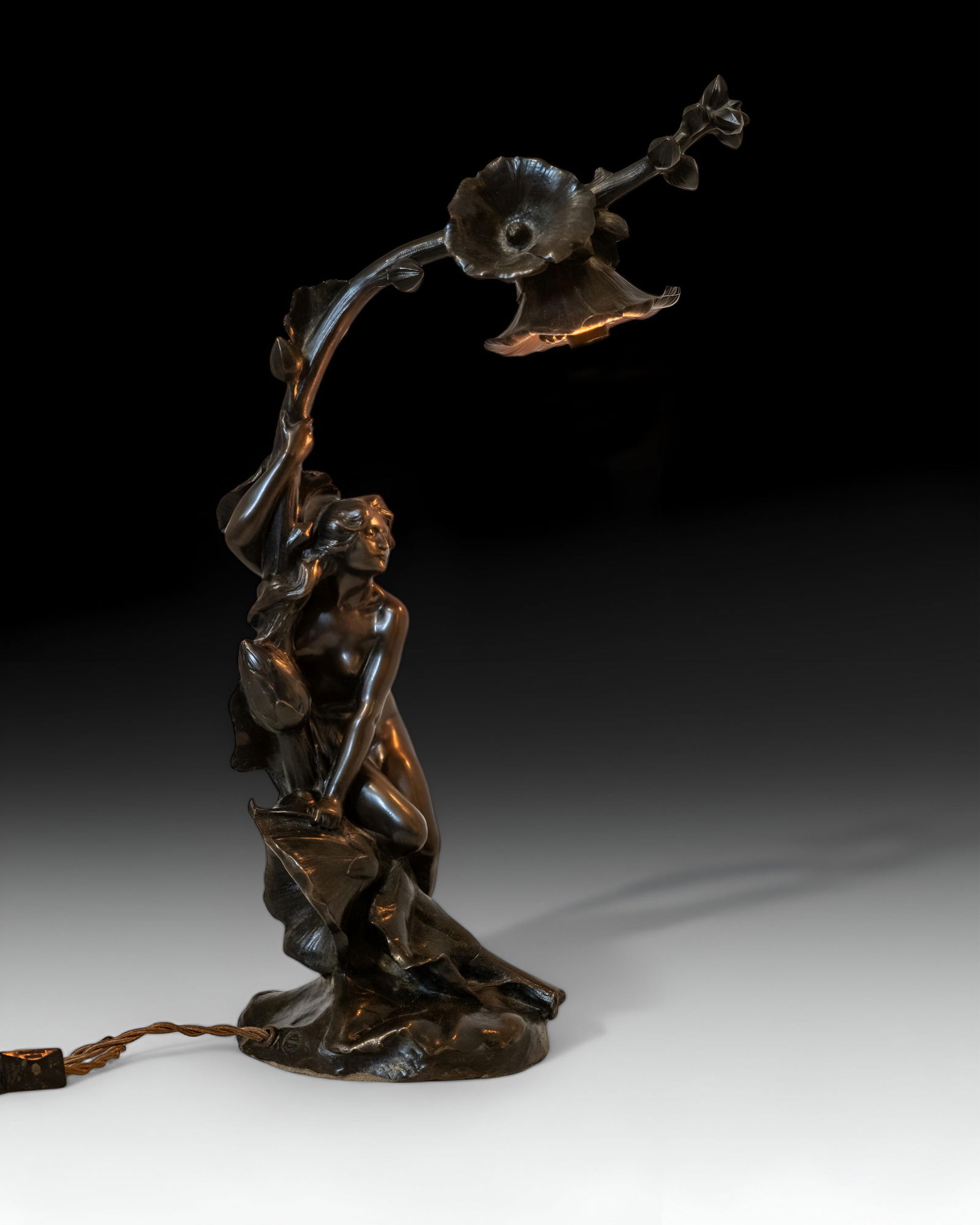 Maurice Bouval Signed Bronze Lamp with Thiebaut Freres Foundry, circa 1910 (1 of 13)