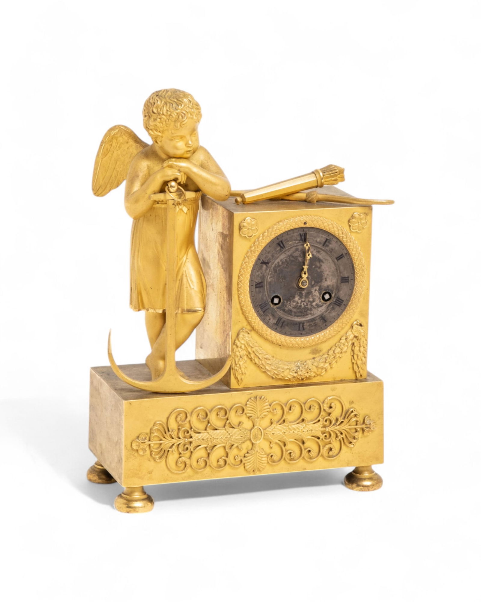 Empire Period Gilded Bronze Cherub Clock with Anchor and Quiver (1 of 17)