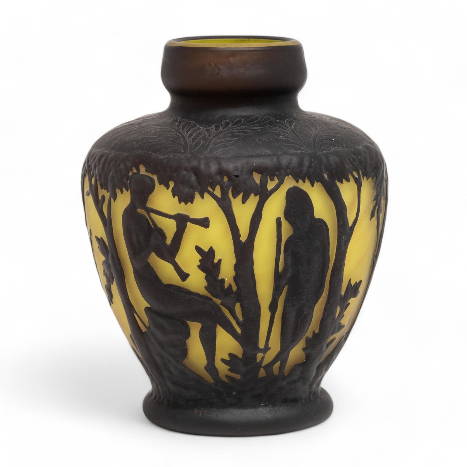 Henry Cros Signed Rare Art Nouveau Cameo Glass Vase with France, c. 1895 (1 of 13)