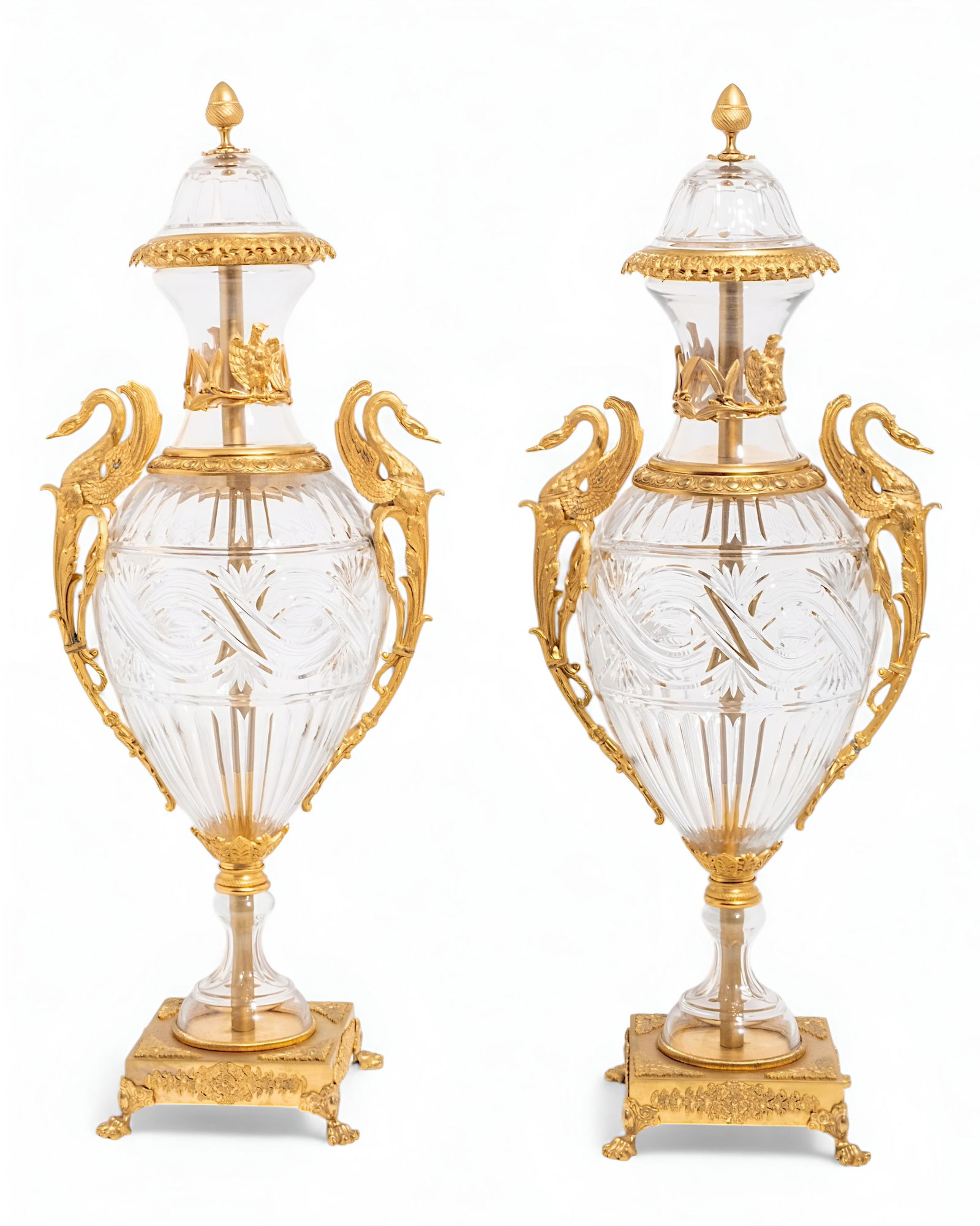 French Empire Gilt Bronze and Cut Crystal Vases 45 inch tall Exceptional Pair (1 of 19)