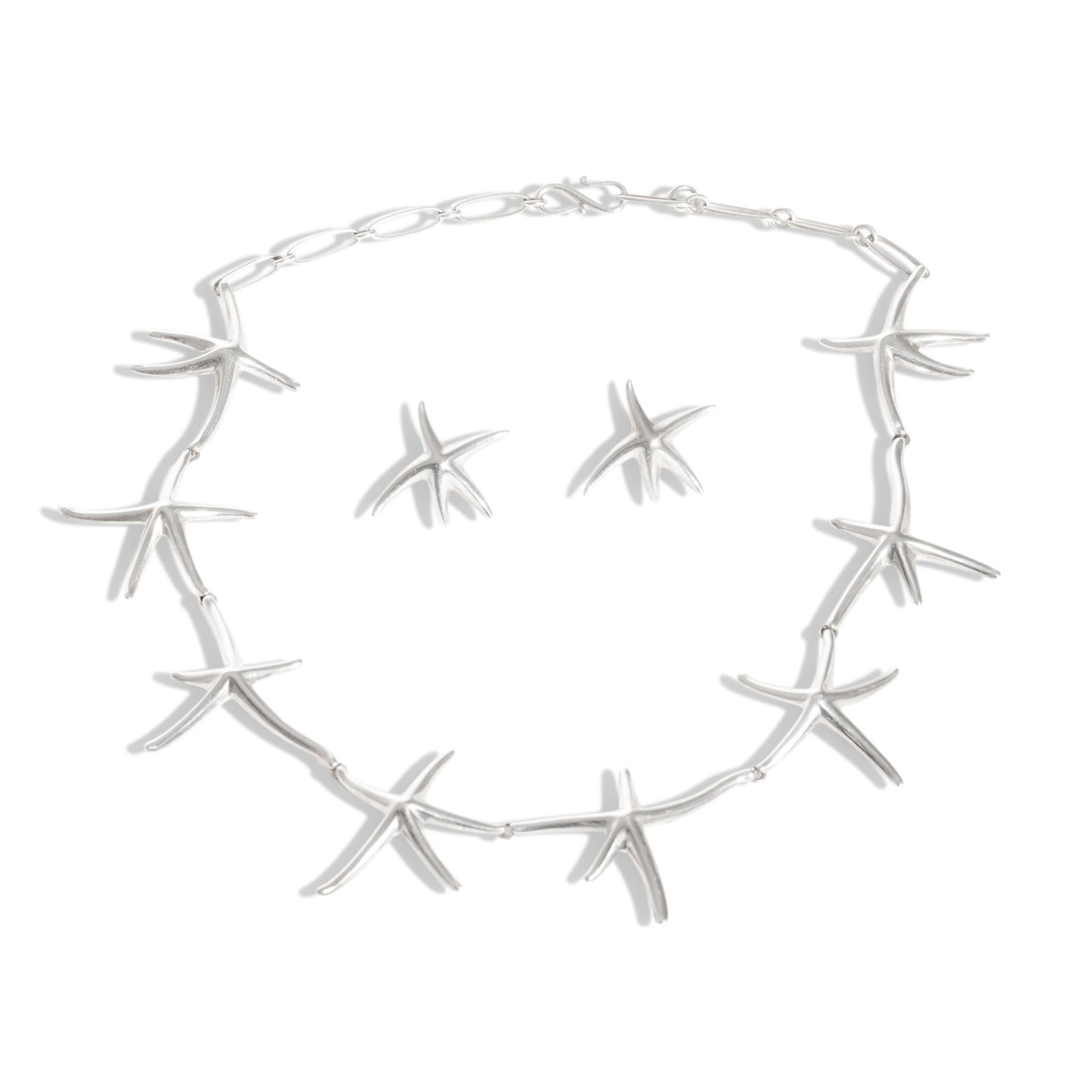 Estate Tiffany & Co. Elsa Peretti Signed Starfish Sterling Silver Necklace and Earring Set (1 of 17)