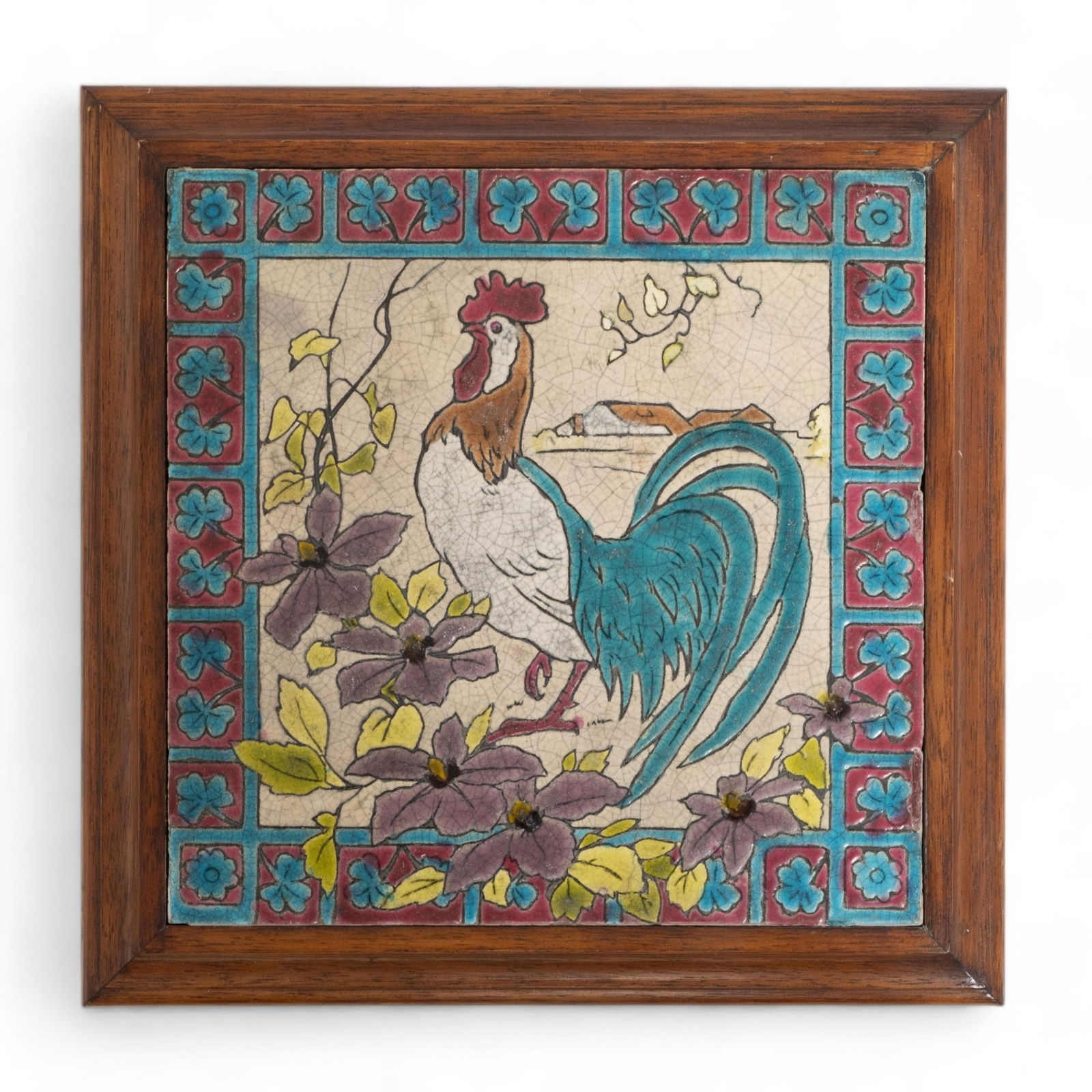 Longwy Enameled Antique French Ceramic Art Pottery Painting of Rooster (1 of 11)