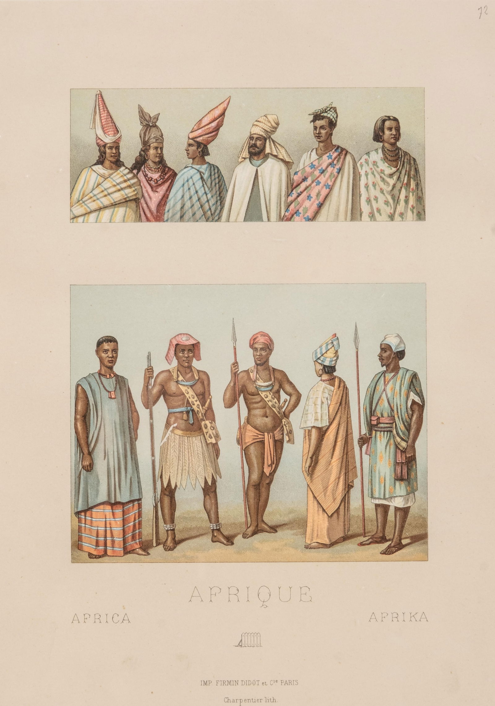 Antique Hand Colored French Lithograph "AFRIQUE", 19th Century (1 of 8)