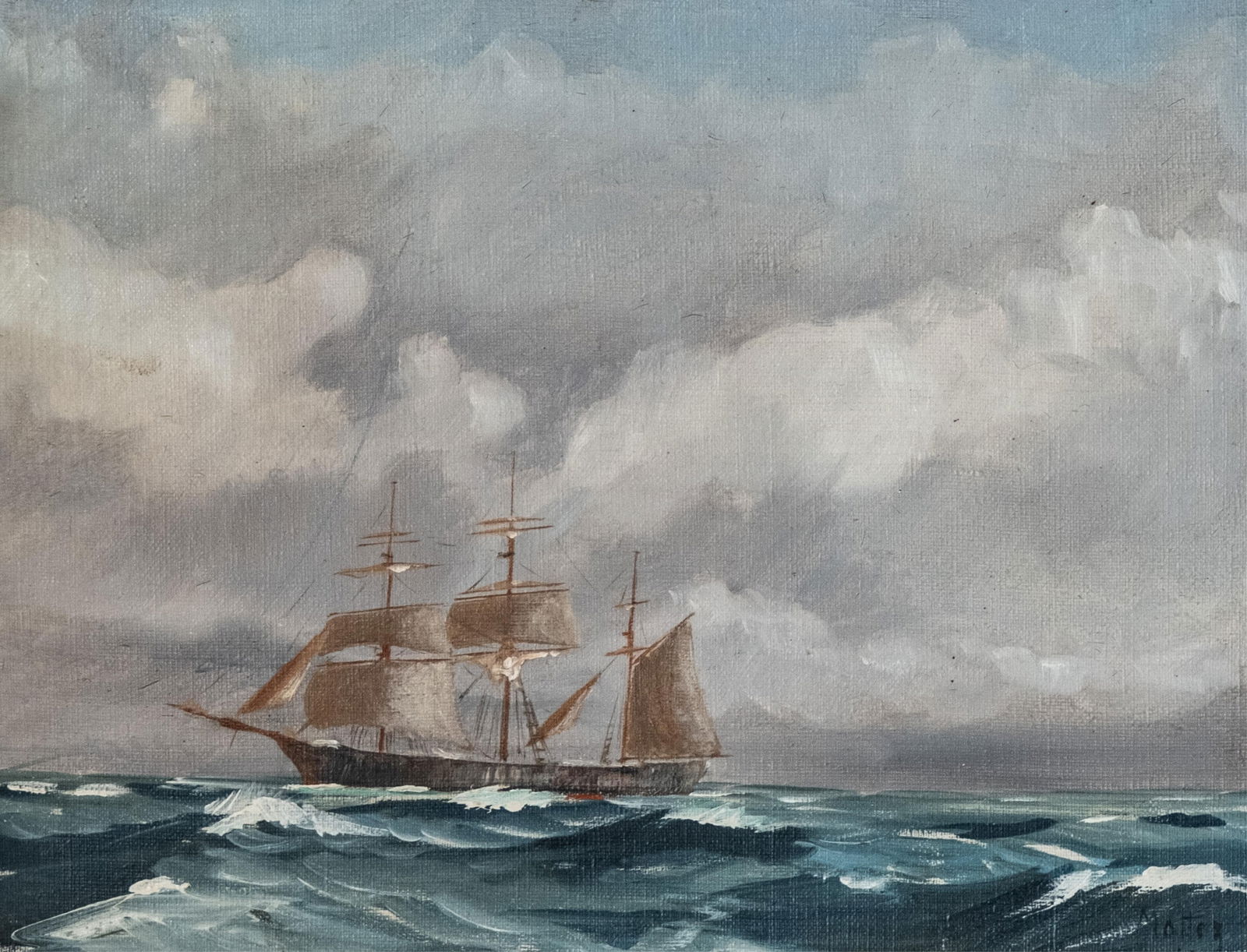 Signed Oil on Canvas Nautical Painting, 1948 (1 of 10)