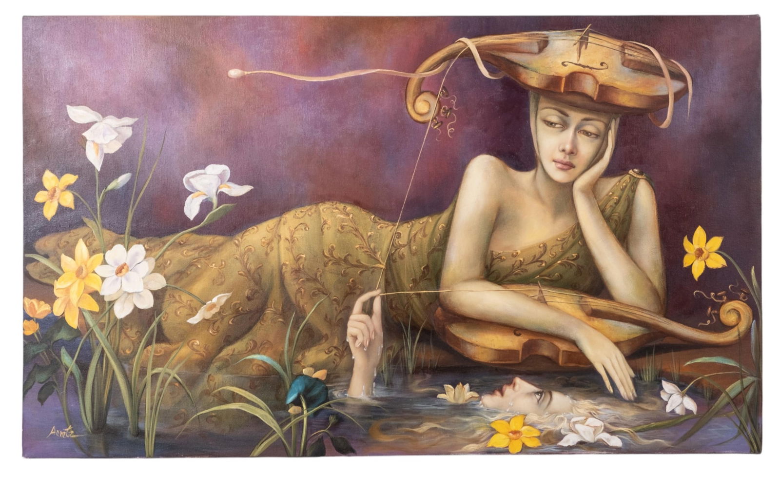 Armando Martinez Signed Surreal Portrait Oil on Canvas Painting (1 of 7)