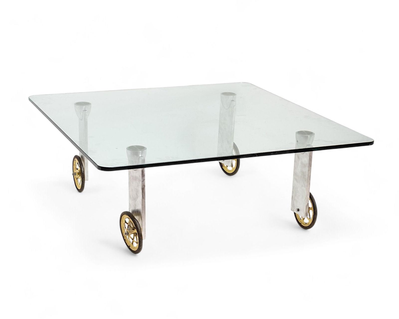 Unusual Coffee Table with Pivoting Wheels, attrib. Roche Dubois Prototype (1 of 8)