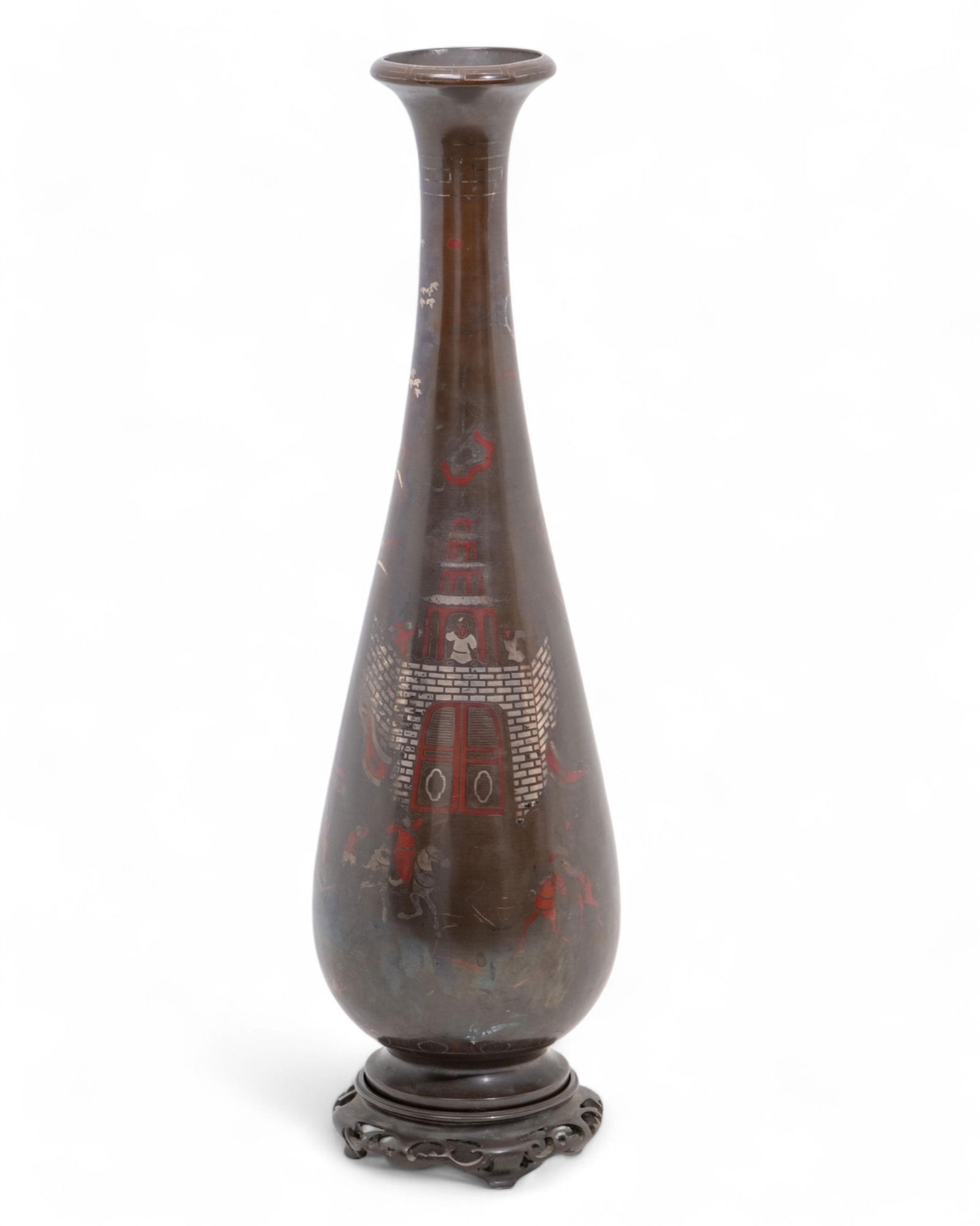 19th Century Bronze Vase with Silver and Copper Inlay, 27 inches (1 of 15)