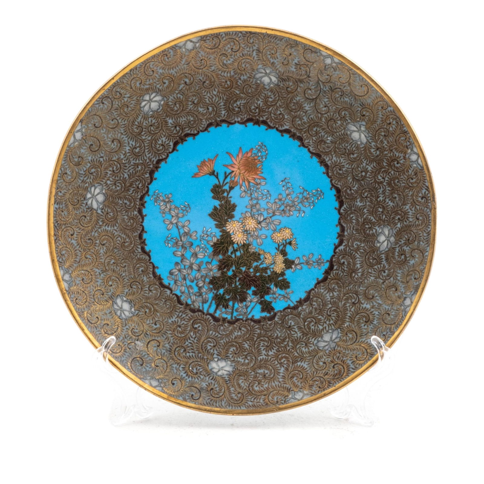Cloisonné Enamel Dish with Floral and Chrysanthemum Decor (1 of 11)