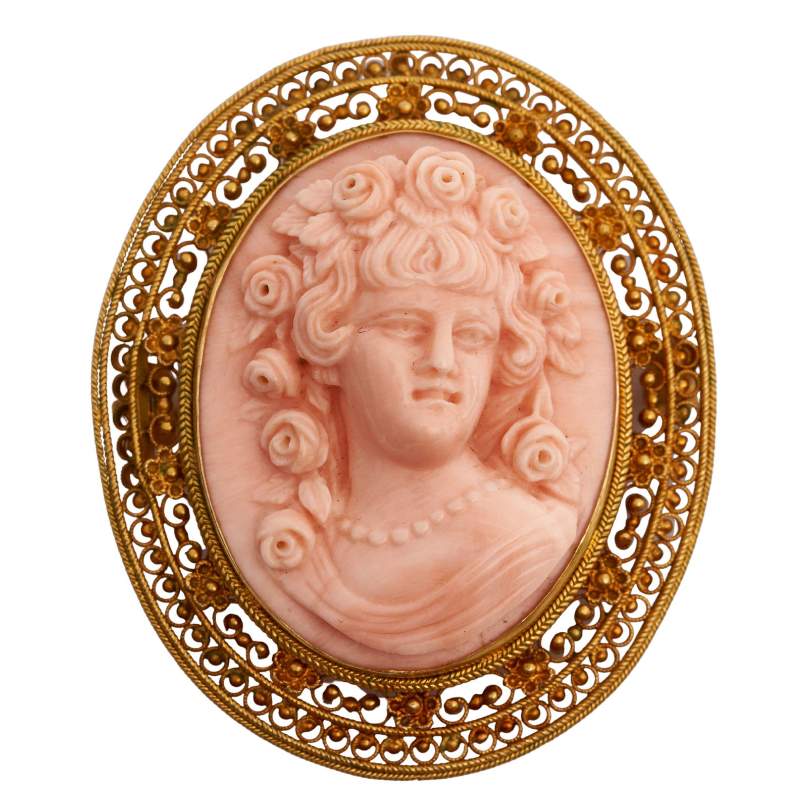 18K Gold Antique Carved Coral Convertible Brooch, Mid 19th Century (1 of 8)