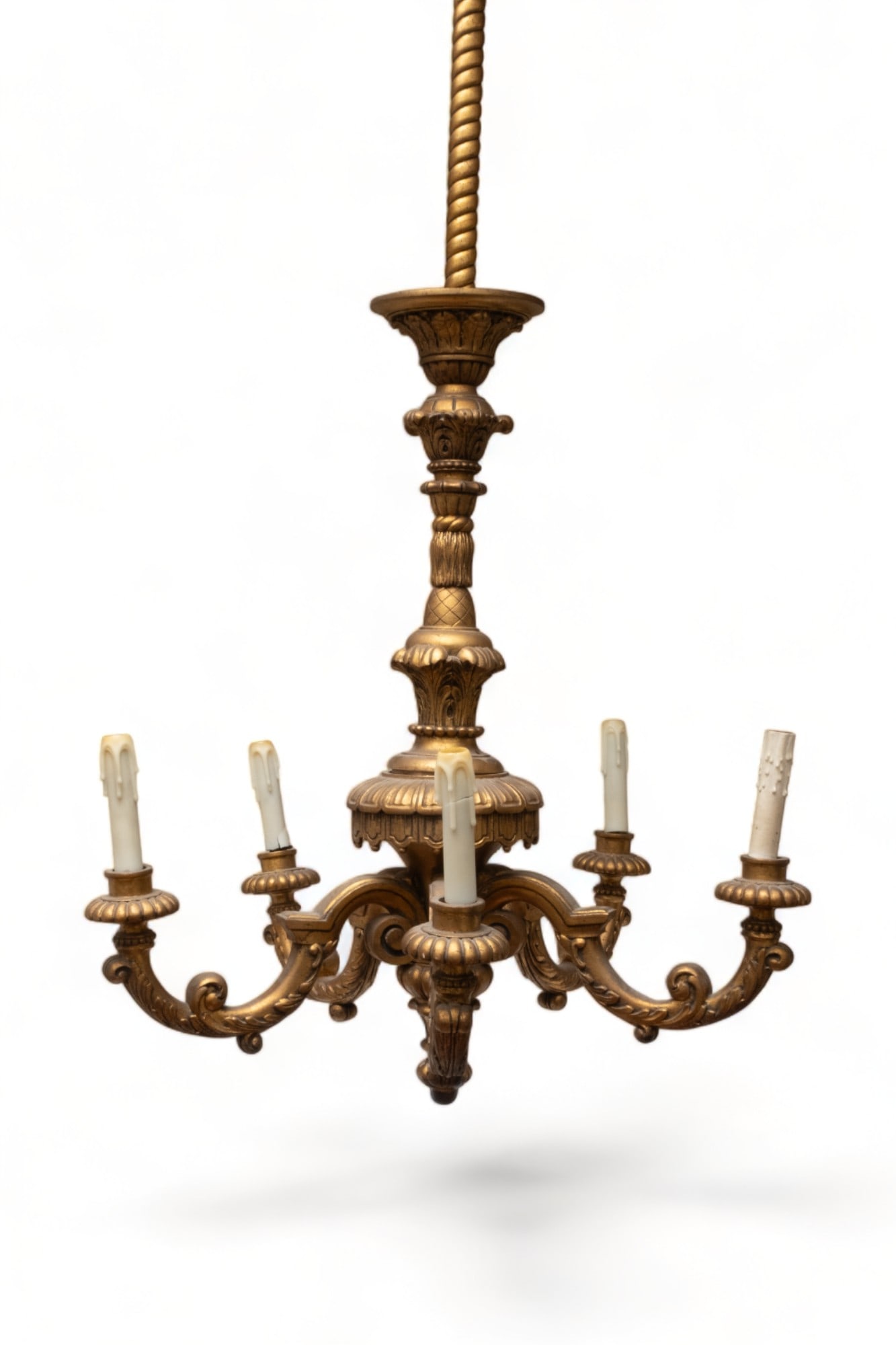 Chandelier19th Century Finely carved gilded wood Louis XIV style, Five Lights, (1 of 7)