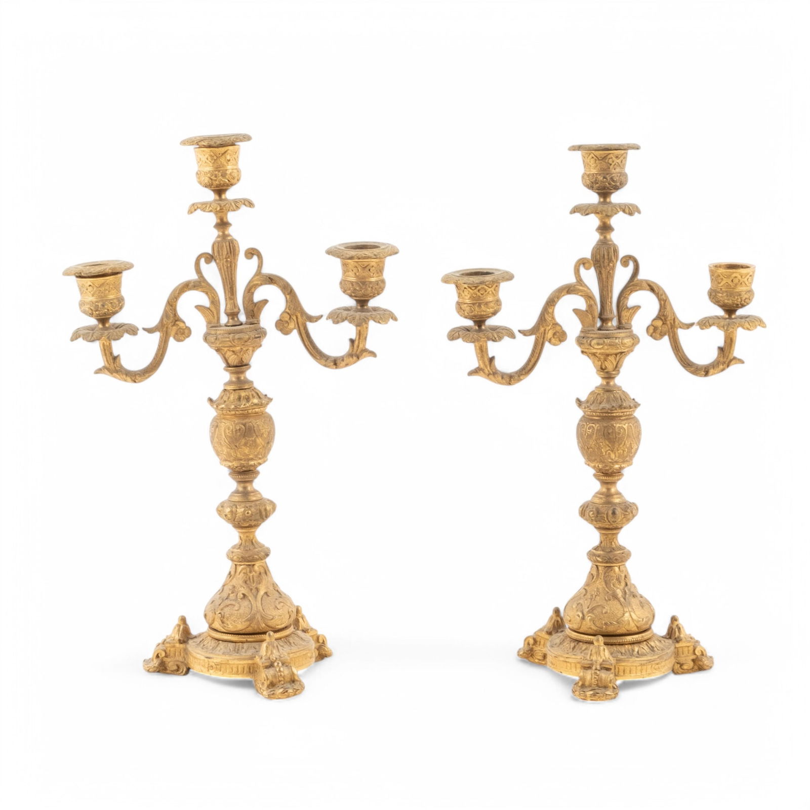 Pair of 19th Century Victorian Gilded Three-Arm Candelabra (1 of 9)