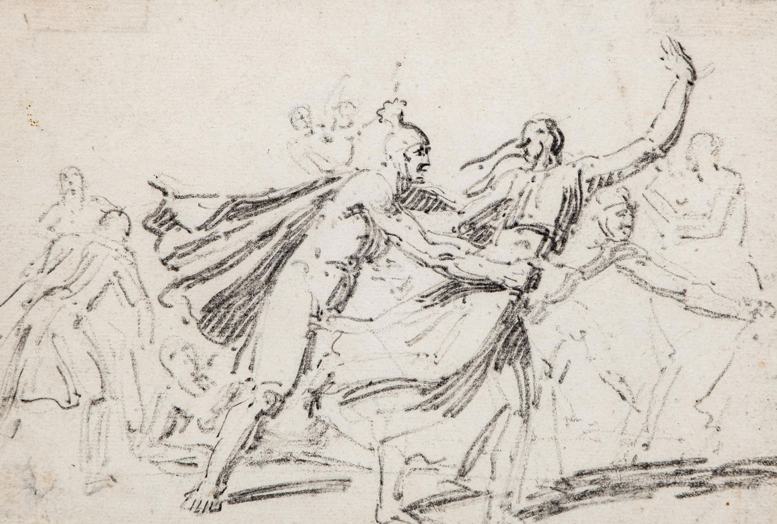 French Black Stone Drawing Painting Depicting a Caped Soldier and Young Woman, 18th Century (1 of 8)