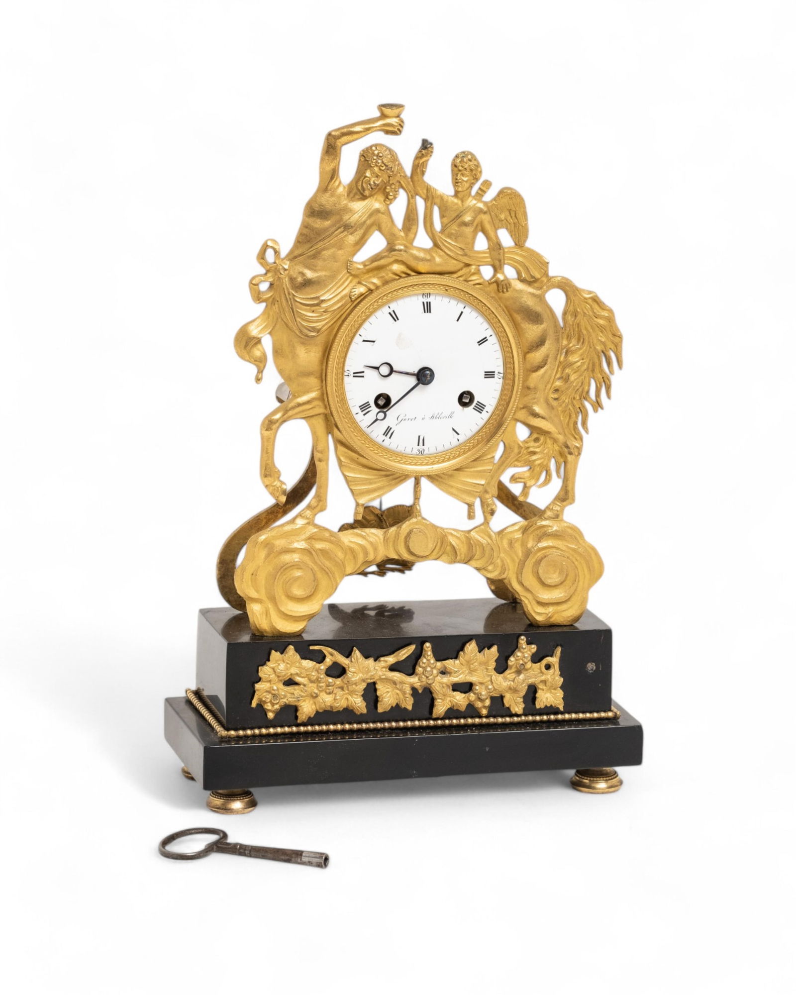 Empire Period Gilt Bronze and Black Marble Clock Featuring Bacchus and Cupid, c. 1820 (1 of 14)