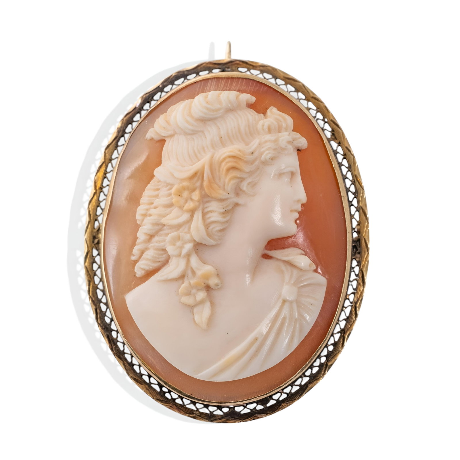 Victorian 14k Gold Carved Shell Cameo Brooch Pendant, Circa 1900 (1 of 7)