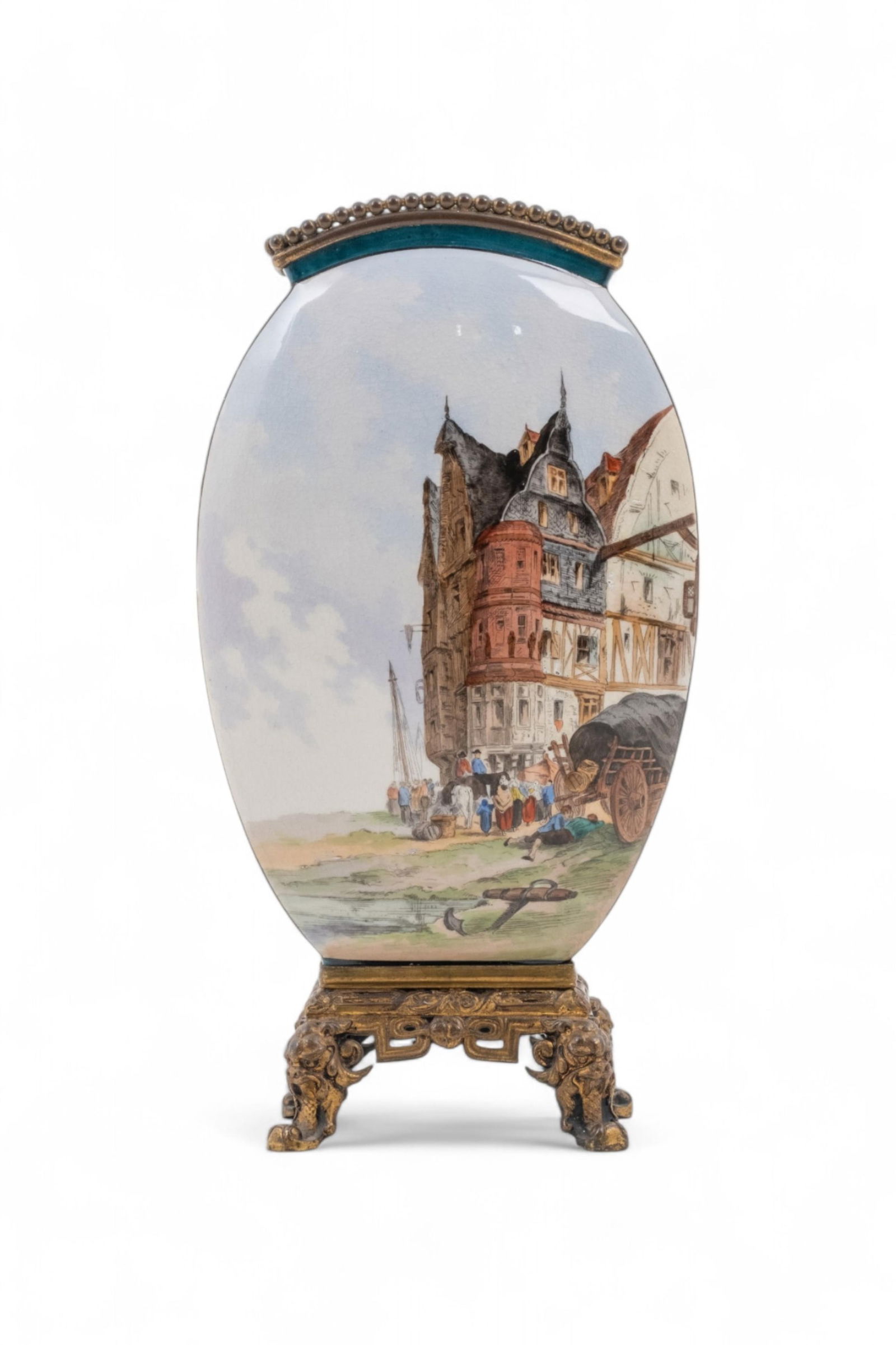 Hand Painted Ceramic Vase of Dutch Fishing Port and Thistle (1 of 15)