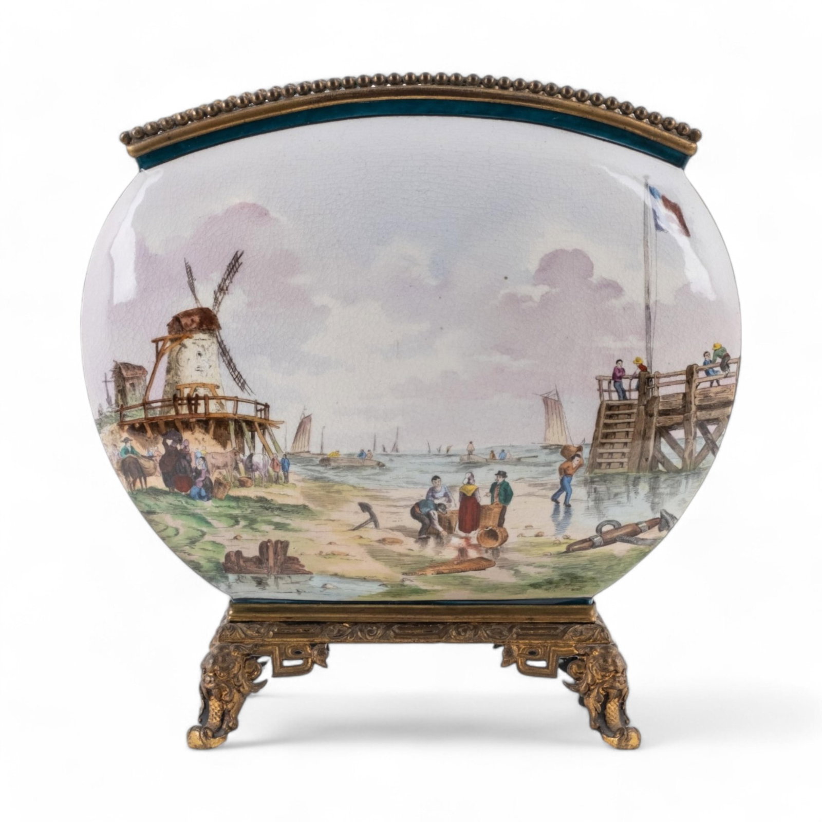 Large Hand Painted Ceramic Vase of Dutch Fishing Port, Thistle, and Butterfly (1 of 17)