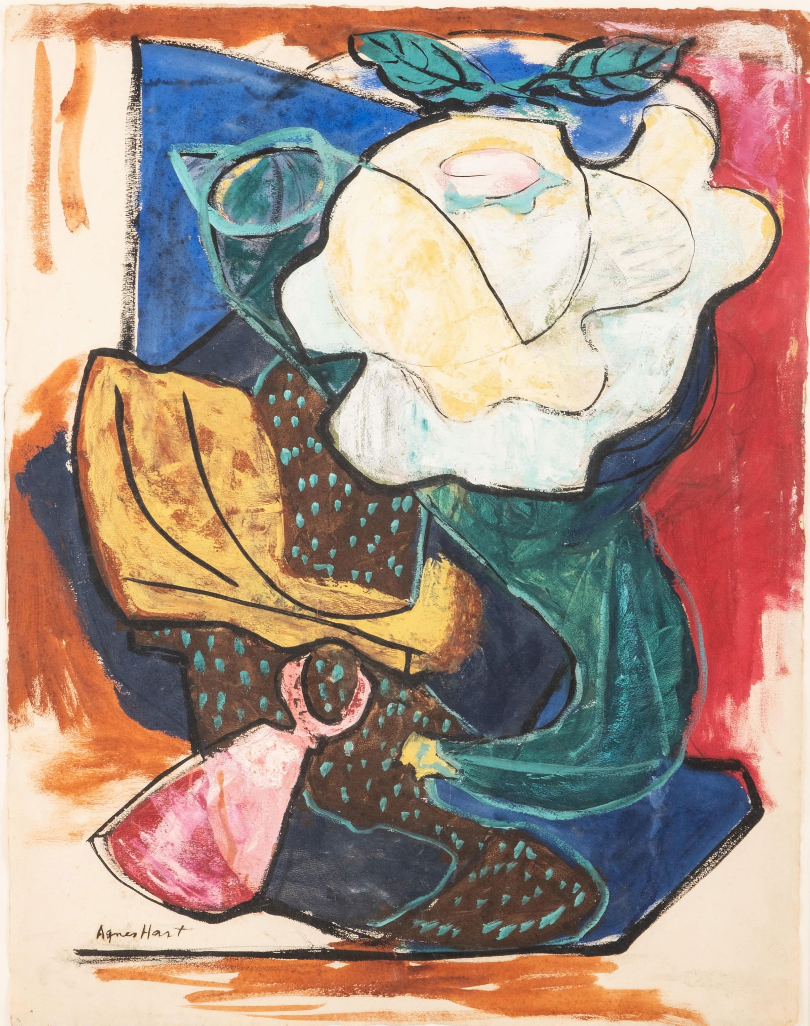 Agnes Hart Signed Mixed Media Painting on Paper, Circa 1930's (1 of 13)