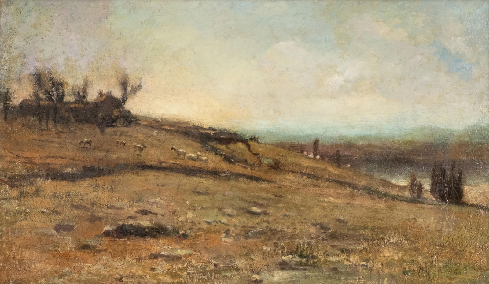 Mystery Artist: Antique Oil on Board Landscape with Sheep Painting, Circa 1900 (1 of 10)