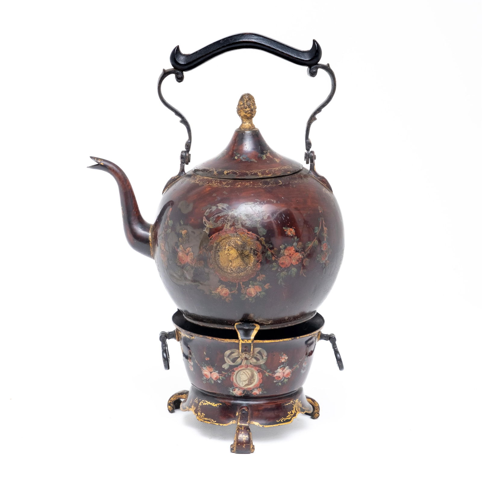 Toleware Hand Painted Teapot with Tripod Stove Base, 19th Century (1 of 11)