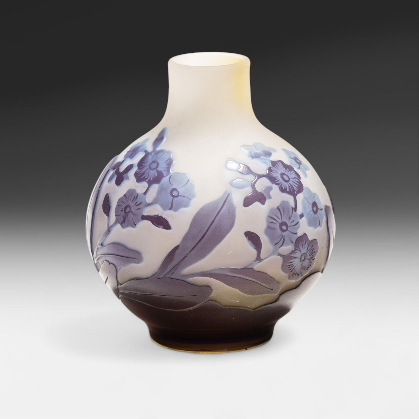 Gallé Signed Acid-Etched Glass Vase with Blue Floral Decoration, Early 20th Century (1 of 9)