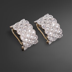 18K Two-Tone Gold and Diamond Ear Clips with Pearls