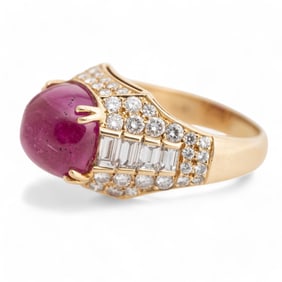 Important 18K Yellow Gold Ruby and Diamond Ring