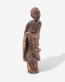 Antique Chinese Late 19th Century Boxwood Carved Lohan Statuette