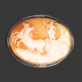 14K Gold large Cameo Convertible Brooch, depicting Apollo in his Chariot Circa 1880's