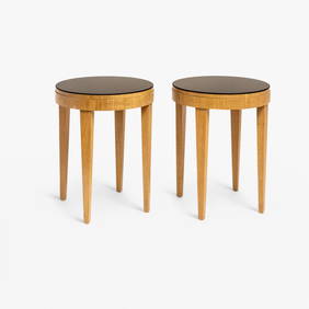 Pair Of MCM-Style Round End Tables With Black Glass Tops (1 of 18)